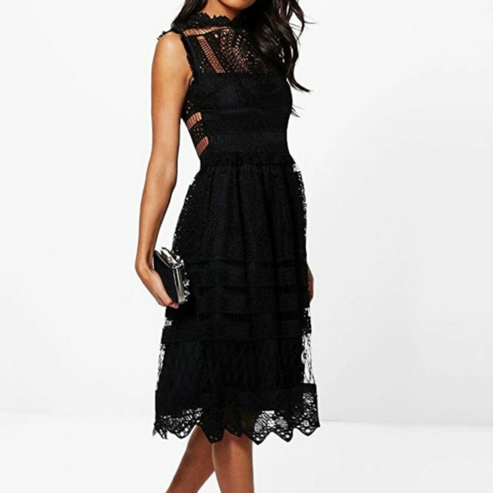 Paula Lace Midi Skater Black